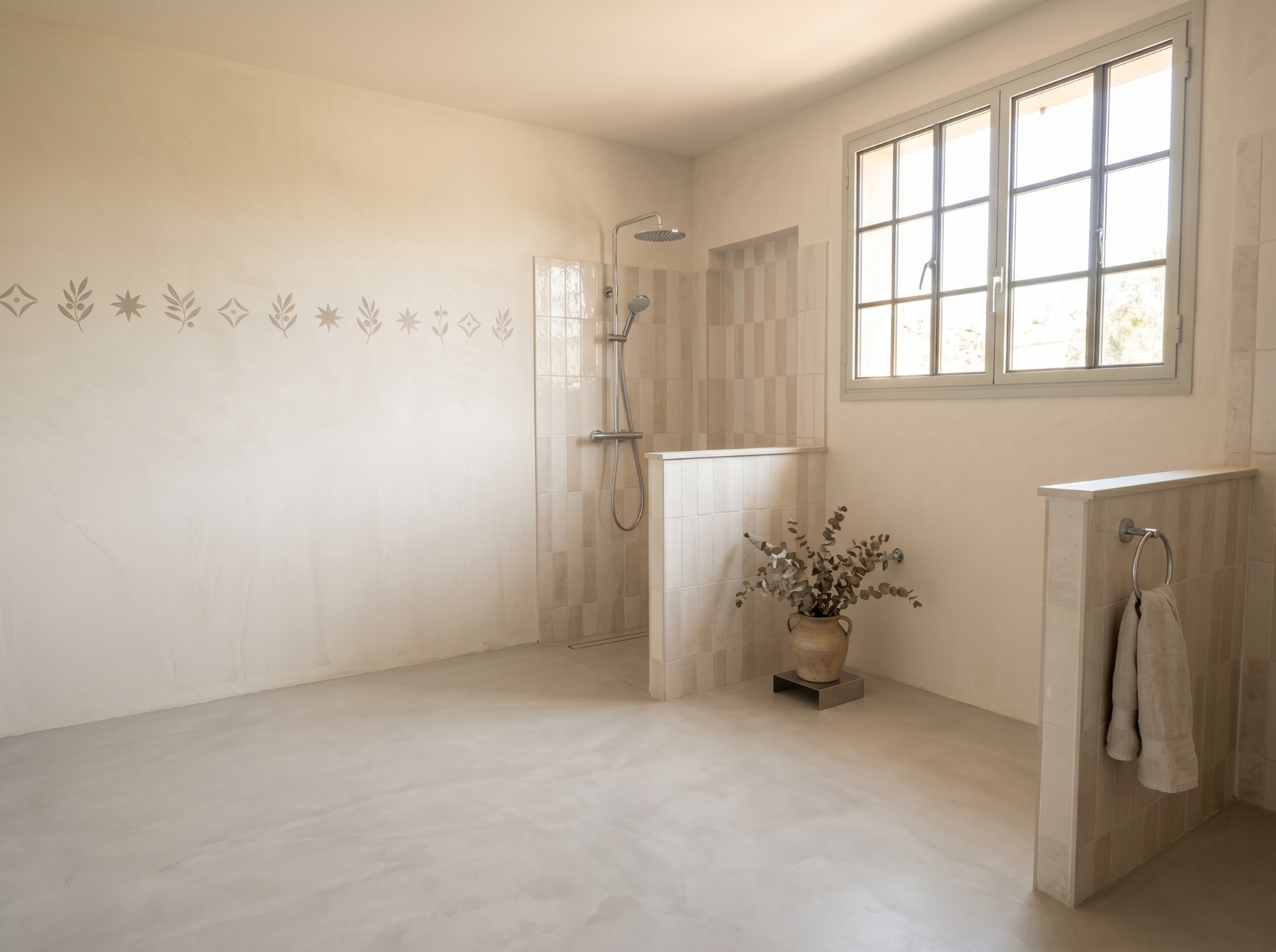 Interior con acabado de yeso manual y ambiente cálido